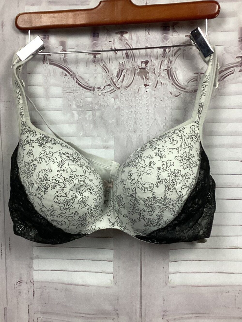 Cacique White Black Lace Bra Padded 46C